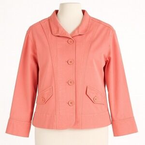 Y2K Patrick Christopher Cropped Jacket M Coral Button 3/4 Sleeve Pastel Preppy